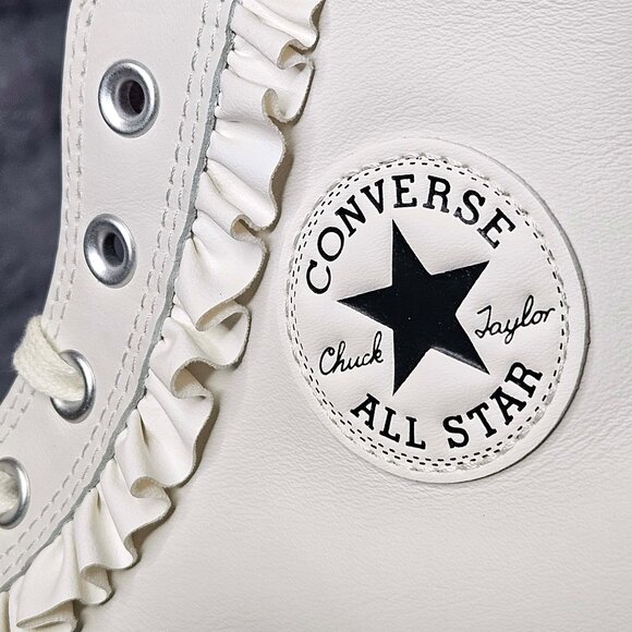 Converse Chuck Taylor All Star White Leather High Top with ruffle; Women US 8.5 - Picture 2 of 11